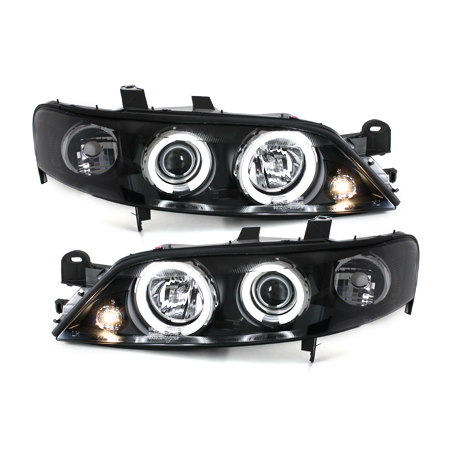 Phares Opel Vectra B 96-99  avec anneaux lumineux angel eyes CCFL  Noir