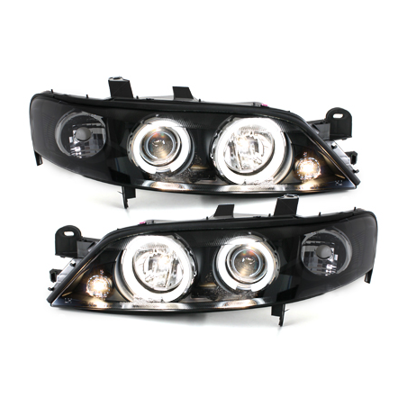 Phares Opel Vectra B 96-99  avec anneaux lumineux angel eyes CCFL  Noir