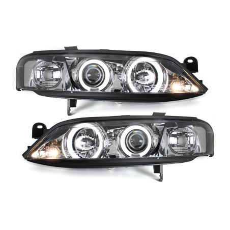 Phares Opel Vectra B 96-99  avec anneaux lumineux angel eyes CCFL  Chrome