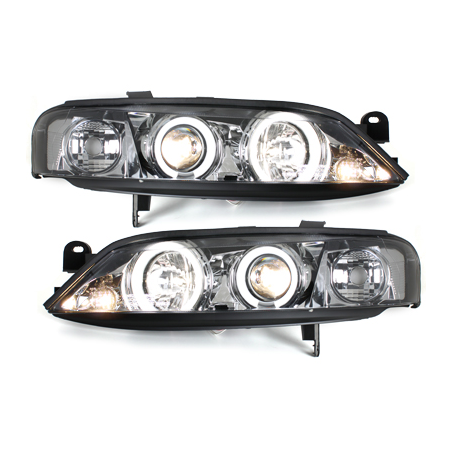 Phares Opel Vectra B 96-99  avec anneaux lumineux angel eyes CCFL  Chrome