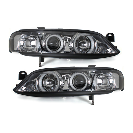 Phares Opel Vectra B 96-99  avec anneaux lumineux angel eyes CCFL  Chrome