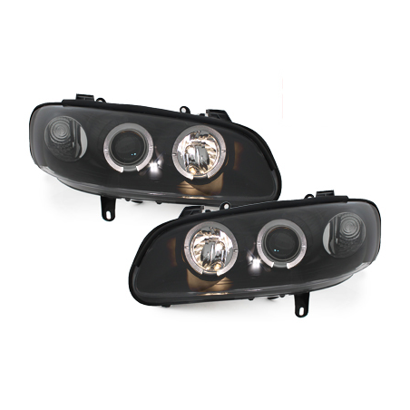 Phares Opel Omega B 94-99  avec 2 Anneaux lumineux Angel Eyes  Noir