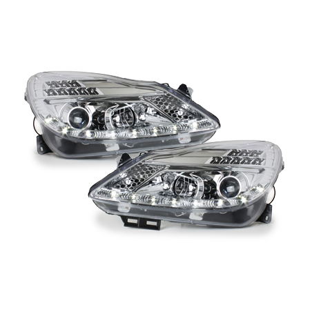 Phares DAYLINE Opel Corsa Droite 06+  avec feux diurne LED  Chrome