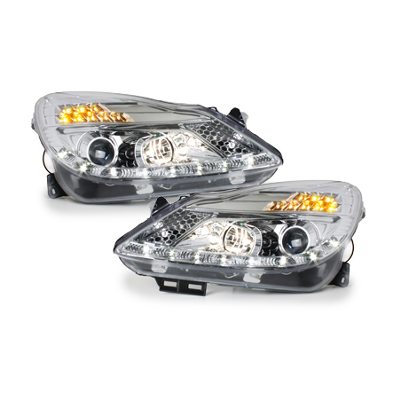 Phares DAYLINE Opel Corsa Droite 06+  avec feux diurne LED  Chrome