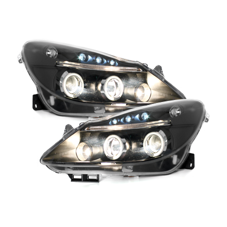 Phares Opel Corsa Droite 06+  avec 2 Anneaux lumineux Angel Eyes  Noir