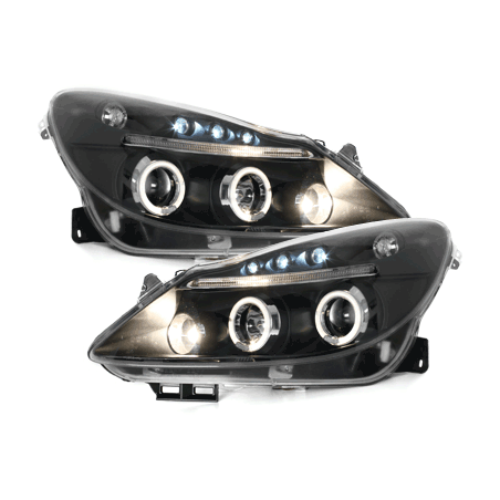 Phares Opel Corsa Droite 06+  avec 2 Anneaux lumineux Angel Eyes  Noir