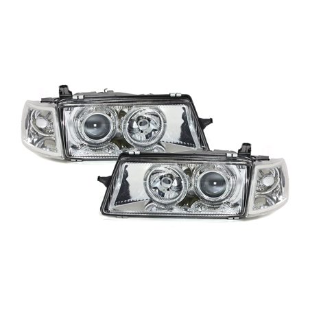 Phares Opel Vectra A 88-95  avec 2 Anneaux lumineux Angel Eyes   Chrome