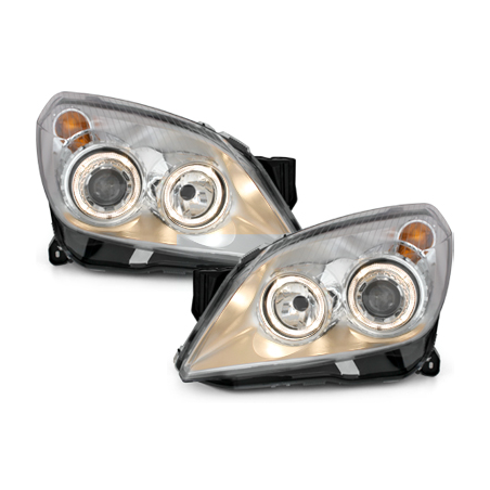 Phares Opel Astra H _04-09 avec 2 Anneaux lumineux Angel Eyes  Chrome