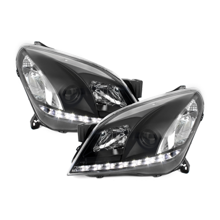 Phares DAYLINE Opel Astra H 04-09  avec Feux Diurne LED   Noir