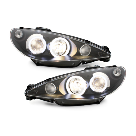 Phares Peugeot 206 98-02  avec anneaux lumineux angel eyes CCFL  Noir