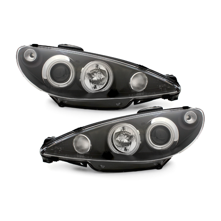 Phares Peugeot 206 98-02  avec anneaux lumineux angel eyes CCFL  Noir