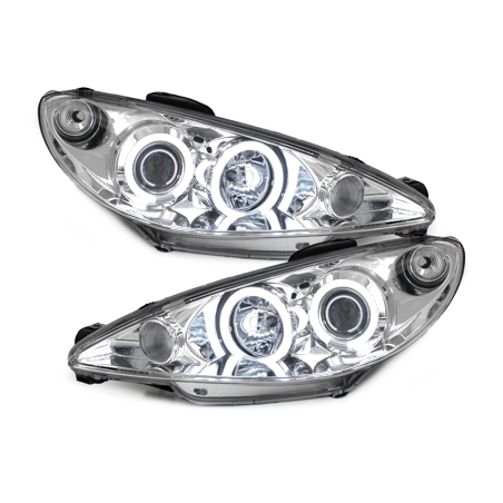 Phares Peugeot 206 98-02  avec anneaux lumineux angel eyes CCFL  Chrome