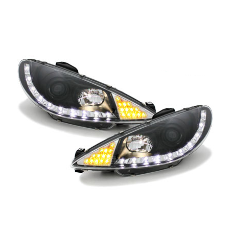 Phares DAYLINE Peugeot 206 98-07 avec feux diurne LED  Noir