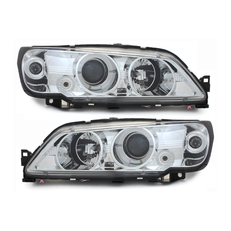 Phares Peugeot 306 93-97  avec anneaux lumineux Chrome