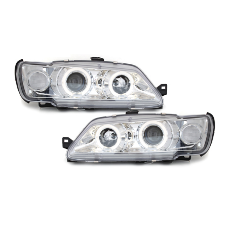 Phares Peugeot 306 93-97  avec 2 Anneaux lumineux Angel Eyes  Chrome