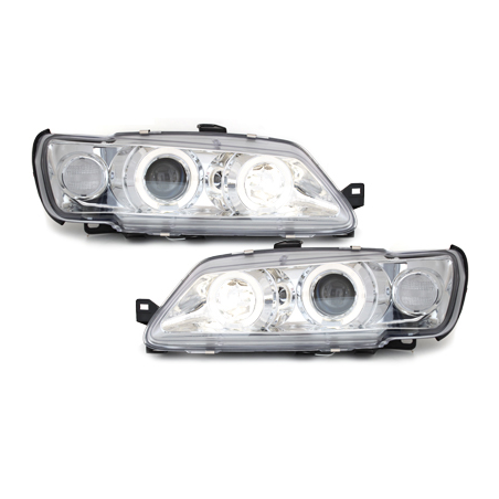 Phares Peugeot 306 93-97  avec 2 Anneaux lumineux Angel Eyes  Chrome