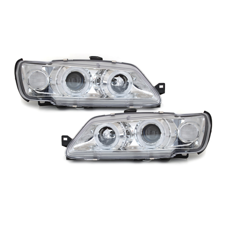 Phares Peugeot 306 93-97  avec 2 Anneaux lumineux Angel Eyes  Chrome