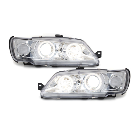 Phares Peugeot 306 93-97  avec 2 Anneaux lumineux Angel Eyes  Chrome