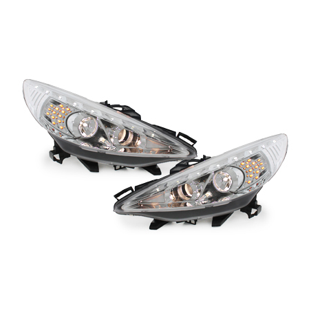 Phares DAYLINE Peugeot 207 06-10  avec feux diurne LED  Chrome