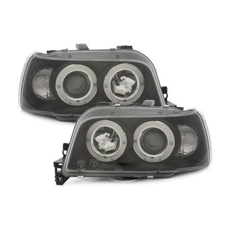 Phares Renault Clio I 90-96  avec 2 Anneaux lumineux Angel Eyes   Noir