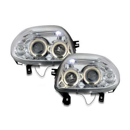 Phares Renault Clio II 98-01  avec 2 Anneaux lumineux Angel Eyes   Chrome