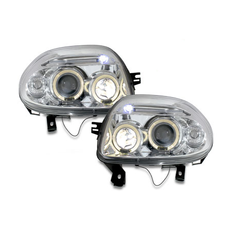 Phares Renault Clio II 98-01  avec 2 Anneaux lumineux Angel Eyes   Chrome