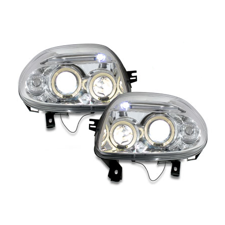 Phares Renault Clio II 98-01  avec 2 Anneaux lumineux Angel Eyes   Chrome