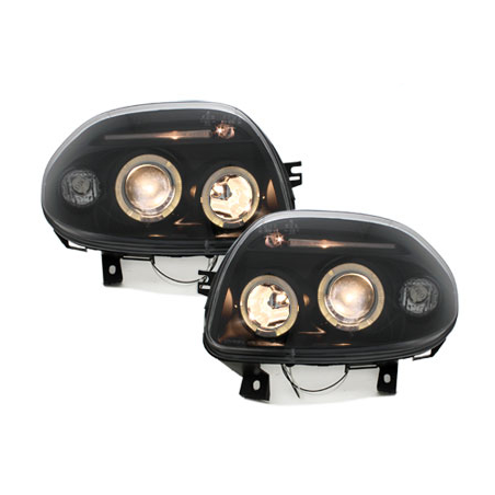 Phares Renault Clio II 98-01  avec 2 Anneaux lumineux Angel Eyes   Noir