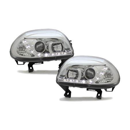 Phares DAYLINE Renault Clio II 98-01 avec Feux Diurne Led Chrome