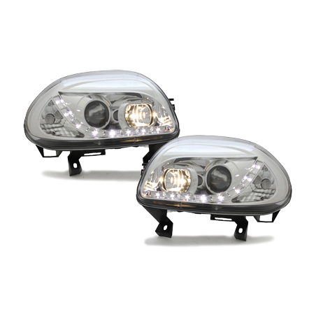 Phares DAYLINE Renault Clio II 98-01 avec Feux Diurne Led Chrome