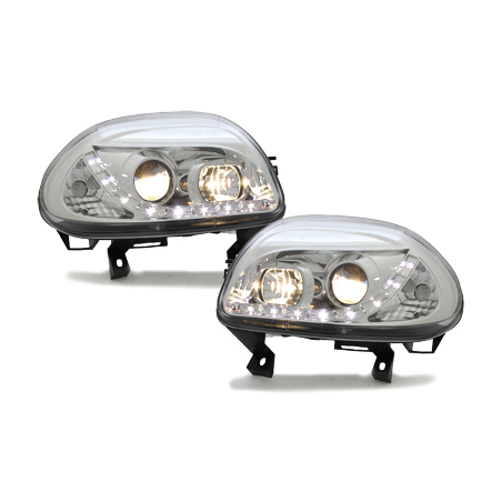 Phares DAYLINE Renault Clio II 98-01 avec Feux Diurne Led Chrome