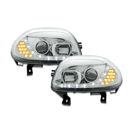 Phares DAYLINE Renault Clio II 98-01 avec Feux Diurne Led Chrome