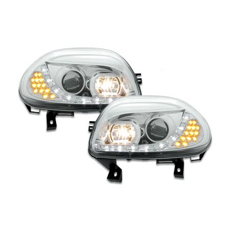 Phares DAYLINE Renault Clio II 98-01 avec Feux Diurne Led Chrome