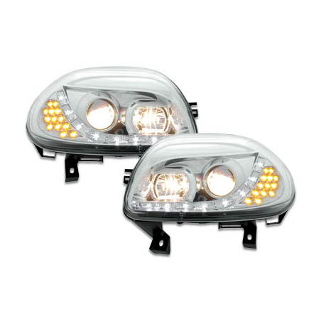 Phares DAYLINE Renault Clio II 98-01 avec Feux Diurne Led Chrome