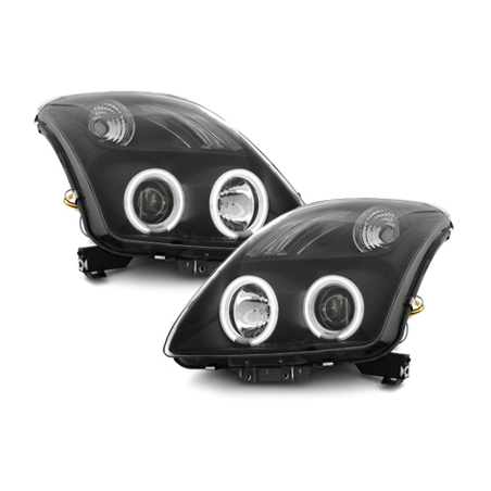 Phares Suzuki Swift 05-10 avec anneaux lumineux angel eyes CCFL  Noir