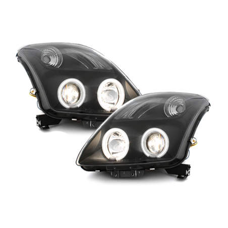 Phares Suzuki Swift 05-10 avec anneaux lumineux angel eyes CCFL  Noir