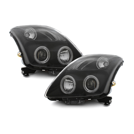 Phares Suzuki Swift 05-10 avec anneaux lumineux angel eyes CCFL  Noir