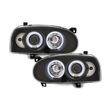 Phares VW Golf III 92-98  avec anneaux lumineux angel eyes CCFL  Noir