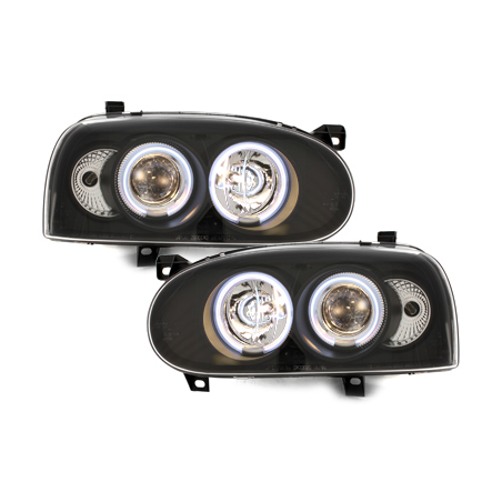 Phares VW Golf III 92-98  avec anneaux lumineux angel eyes CCFL  Noir