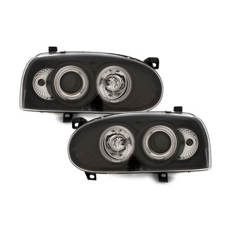 Phares VW Golf III 92-98  avec anneaux lumineux angel eyes CCFL  Noir