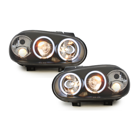 Phares VW Golf IV 97-04  avec anneaux lumineux angel eyes CCFL  Noir