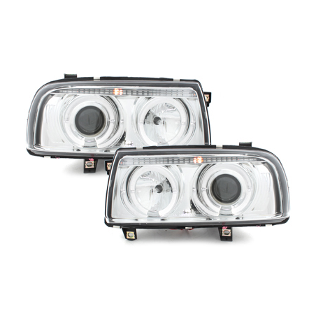 Phares VW Vento 91-98  avec 2 Anneaux lumineux Angel Eyes  Chrome