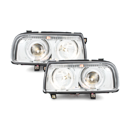 Phares VW Vento 91-98  avec 2 Anneaux lumineux Angel Eyes  Chrome