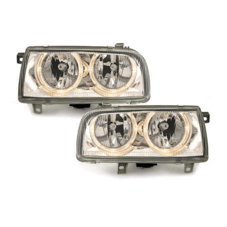 Phares VW Vento 91-98  avec 2 Anneaux lumineux Angel Eyes  Chrome