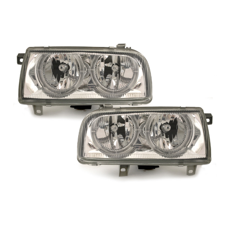 Phares VW Vento 91-98  avec 2 Anneaux lumineux Angel Eyes  Chrome