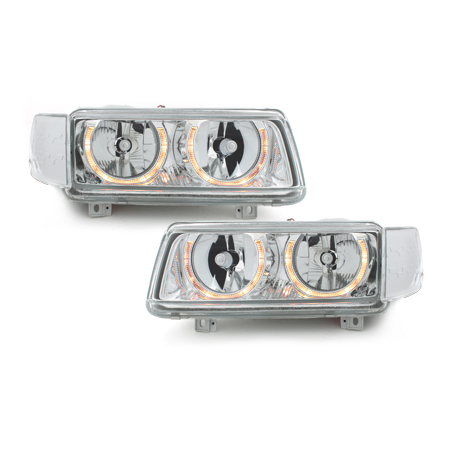 Phares VW Passat 35i B4 93-96  avec 2 Anneaux lumineux Angel Eyes  Chrome