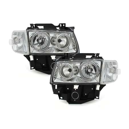 Phares VW T4 97-03  avec 2 Anneaux lumineux Angel Eyes  Chrome