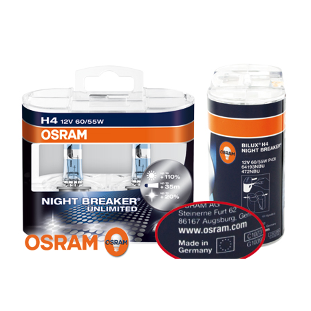 OSRAM NIGHT BREAKER Unlimited H4 12 V/55 W (2 Pièces)