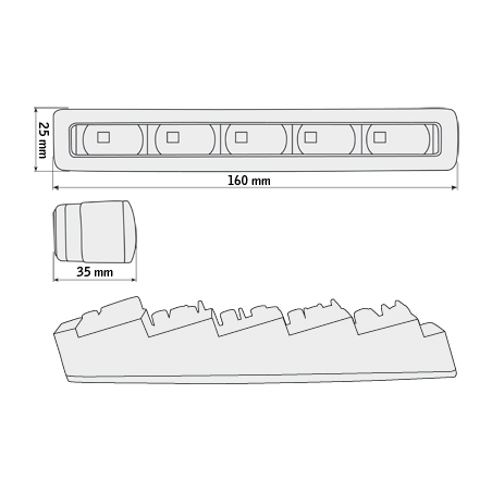 Feux de jour avec 5 hipower LED LxHxT 160x25x35mm-Chrome