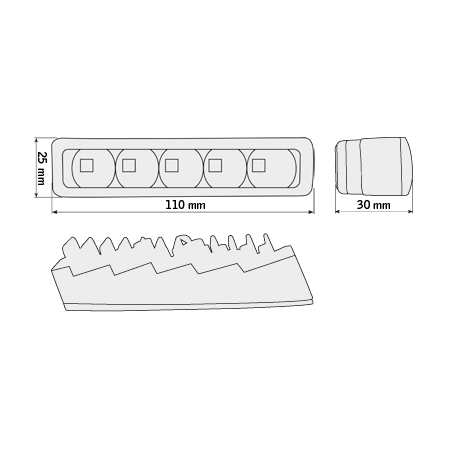 Feux de jour avec 5 hipower LED LxHxT 110x25x30mm-Chrome